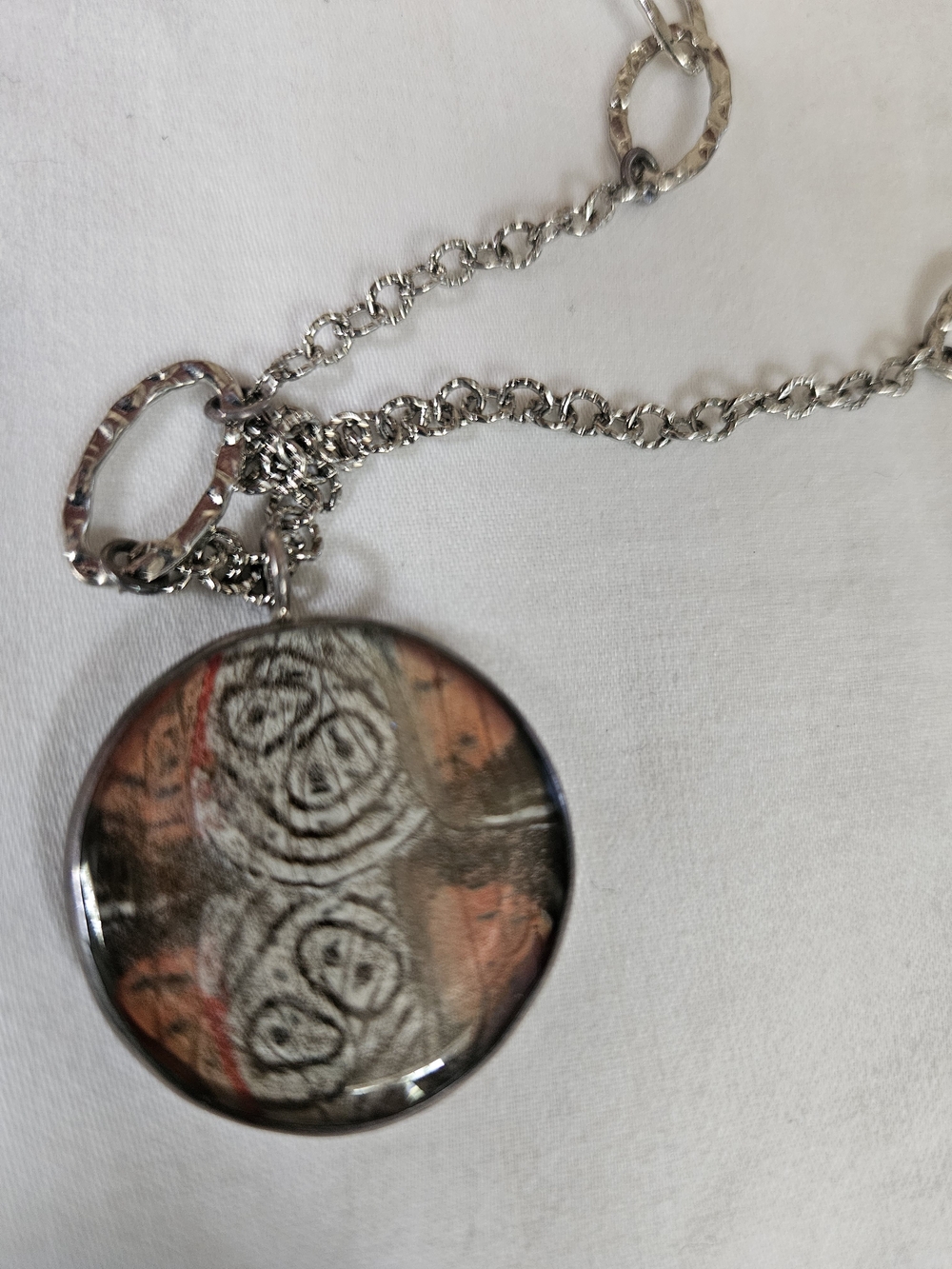 Lori Bonn Silver-Tone Pendant Necklace with Brown and Orange Artistic Disc